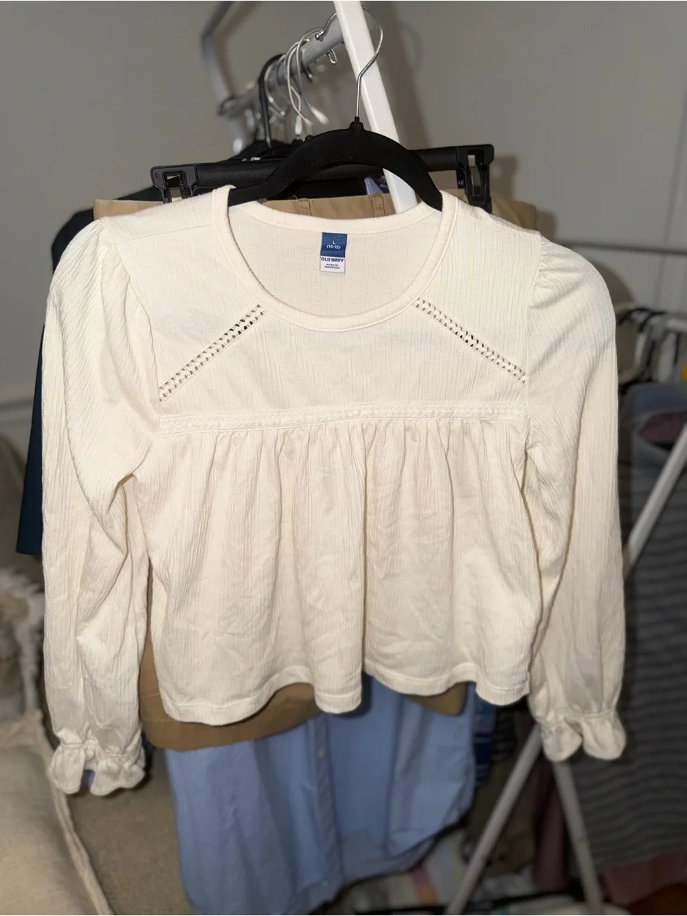 Old Navy Cream Long-Sleeve Peasant Blouse